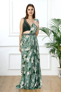 EMERALD DRAPE - SARI STYLE LEHENGA SET