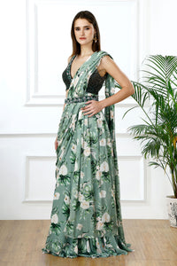 EMERALD DRAPE - SARI STYLE LEHENGA SET