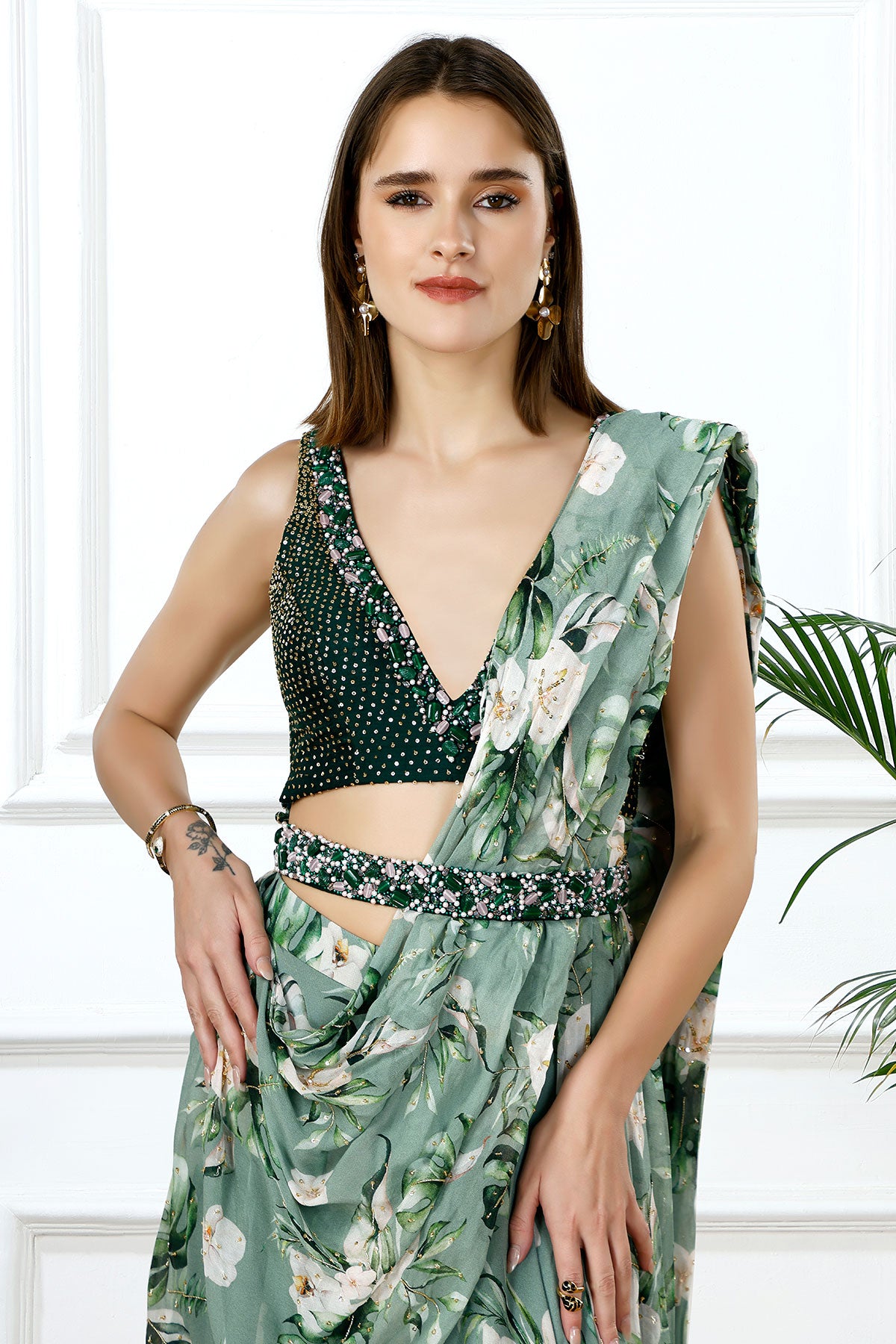 EMERALD DRAPE - SARI STYLE LEHENGA SET