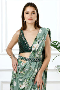 EMERALD DRAPE - SARI STYLE LEHENGA SET