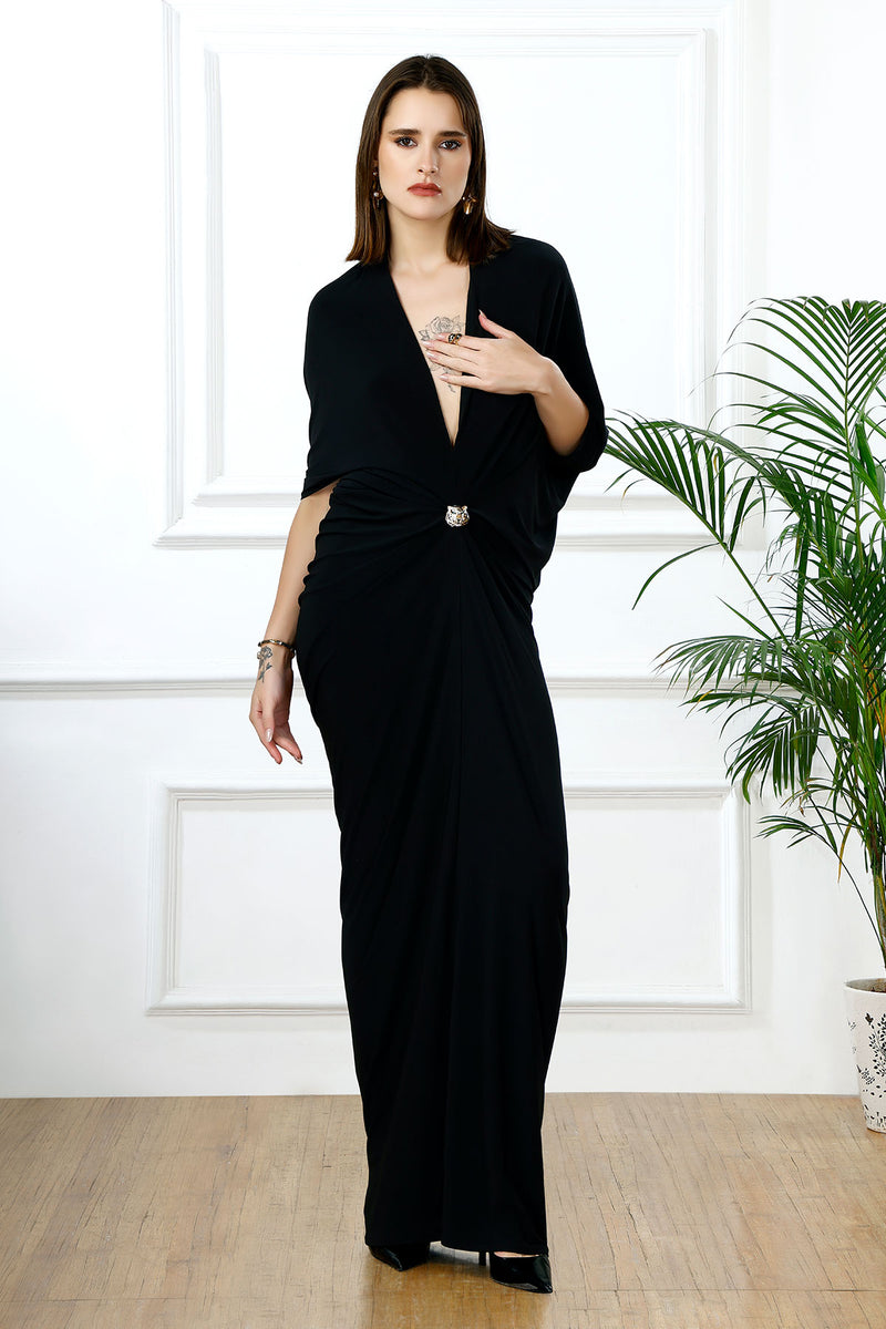 Jungle eclipse plunge kaftan gown