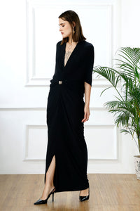 Jungle eclipse plunge kaftan gown