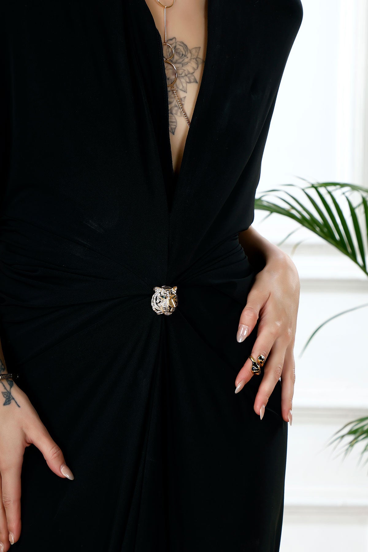 Jungle eclipse plunge kaftan gown-RTS