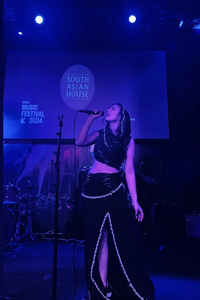 Meetu Chilana In The Maya Hooded Draped Crop With A Slit Skirt