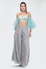 Crop Top with Ruffled Sleeves, Lace Pallazo Pants