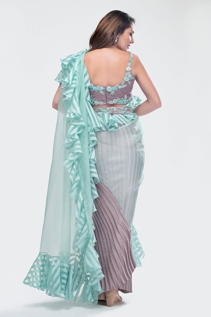 Pre Stitched Pleated Satin & Organza Ruffle Drape