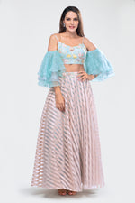 Crop Top with Ruffle Sleeves with Striped Organza Skirt