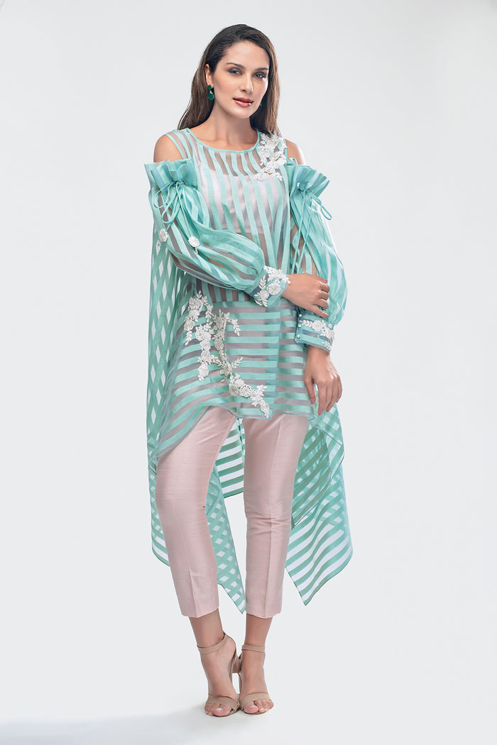 Assymetric Tunic with Crop Top and Pants