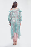 Striped Organza Sheer Assymetric Top with Crop Top and Pants