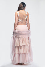 Chikankari Crop Top, with A Layered Ruffle Skirt, Pleated Organza Dupatta