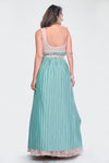 Pleated Satin Draped Sari Prestitched with Lace Skirt