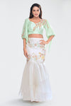Crop Top with Flouncy Sleeves, Teamed with A Fitted Skirt and Layered Organza Ruffle