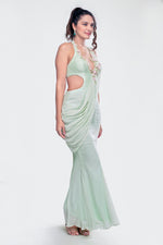 Fitted Sari Draped Gown with Side Cut Outs