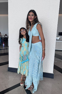 AQUA BLUE SARI WITH SLIT