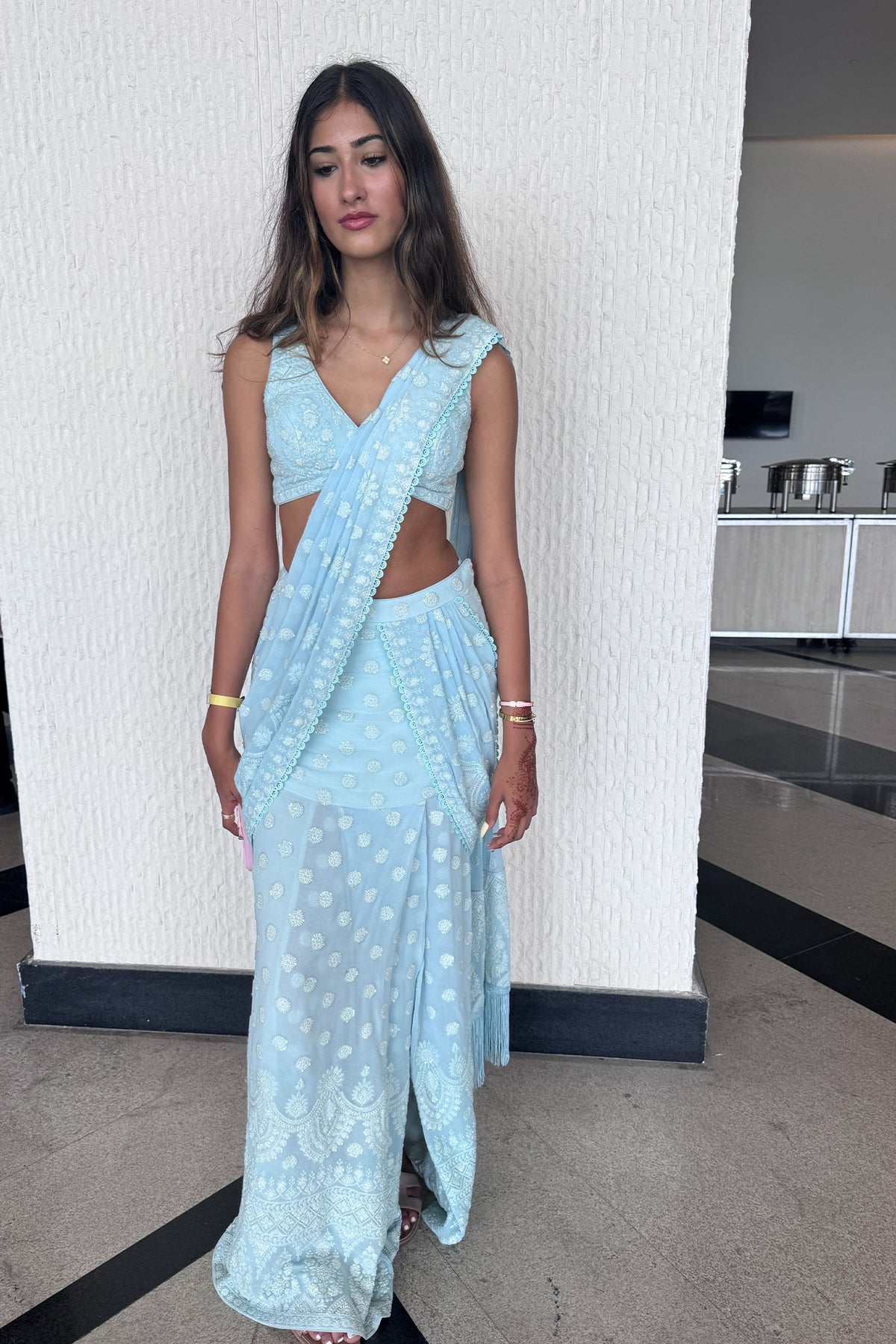 AQUA BLUE SARI WITH SLIT