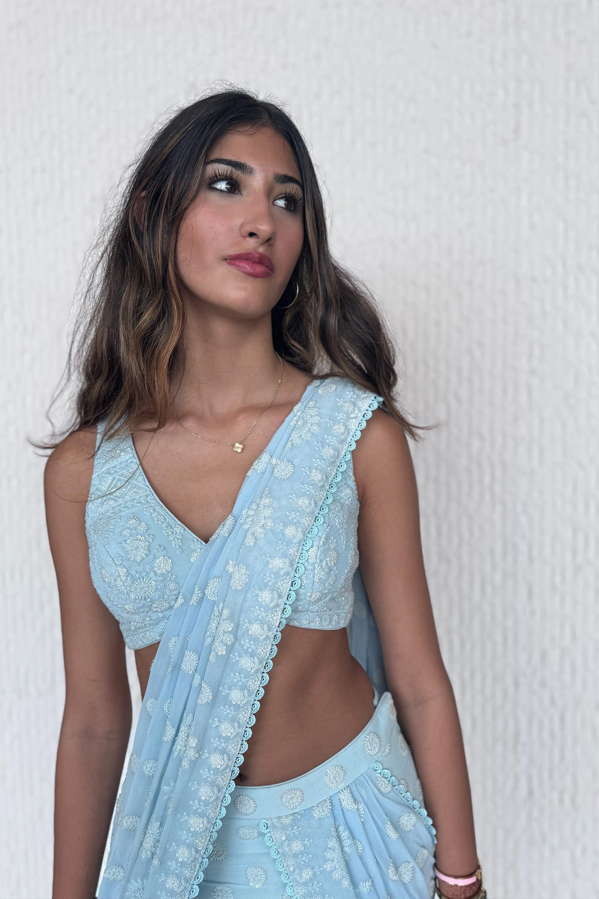 AQUA BLUE SARI WITH SLIT