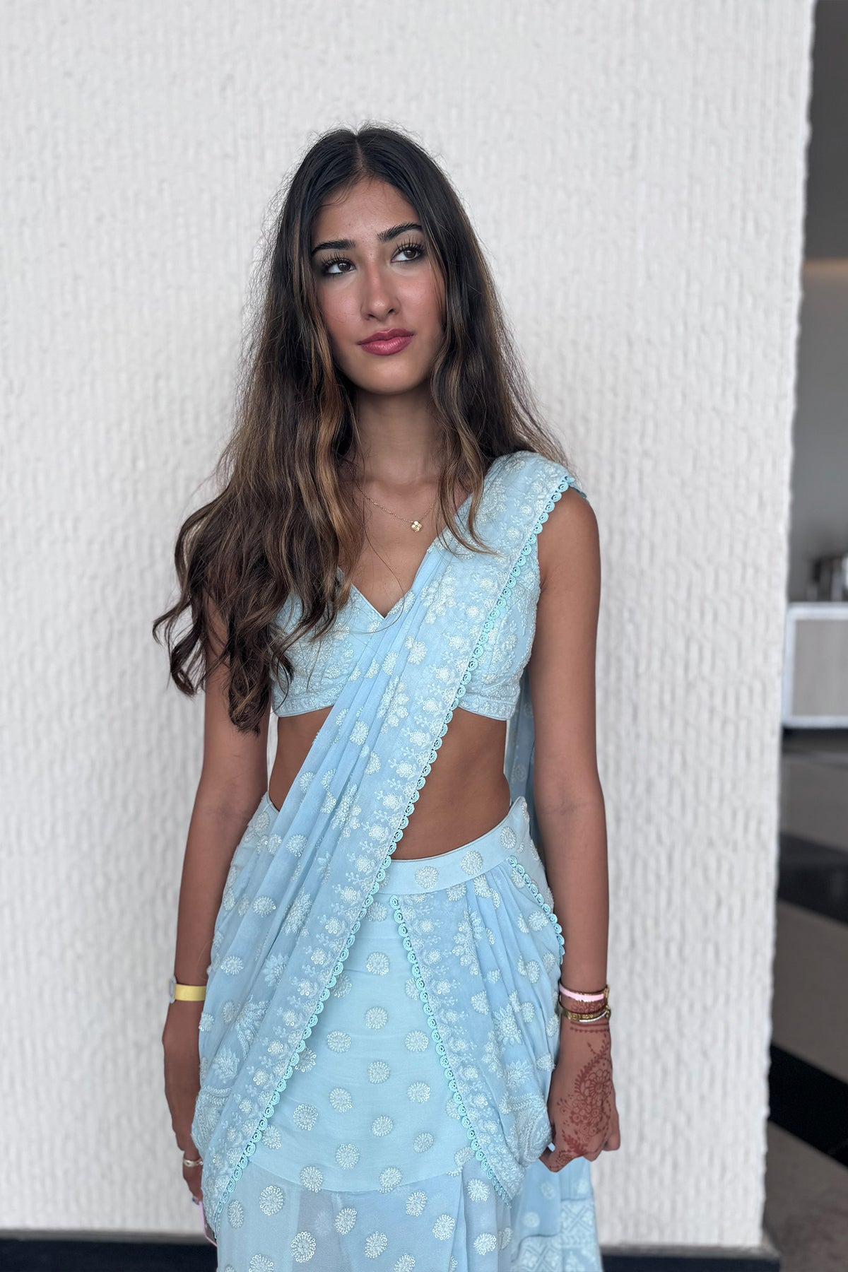 AQUA BLUE SARI WITH SLIT