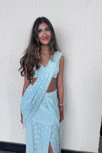 AQUA BLUE SARI WITH SLIT