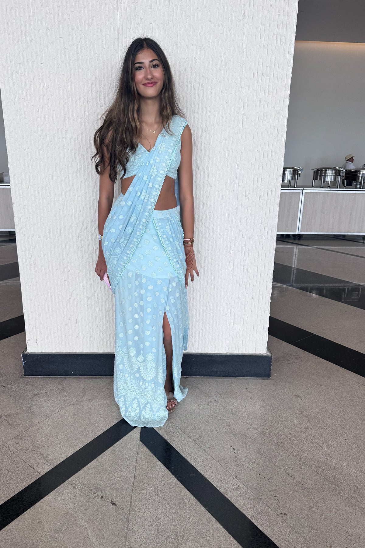 AQUA BLUE SARI WITH SLIT