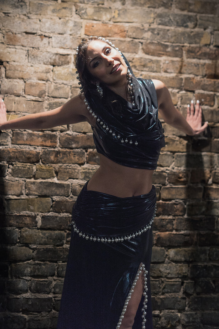 Meetu Chilana In The Maya Hooded Draped Crop With A Slit Skirt