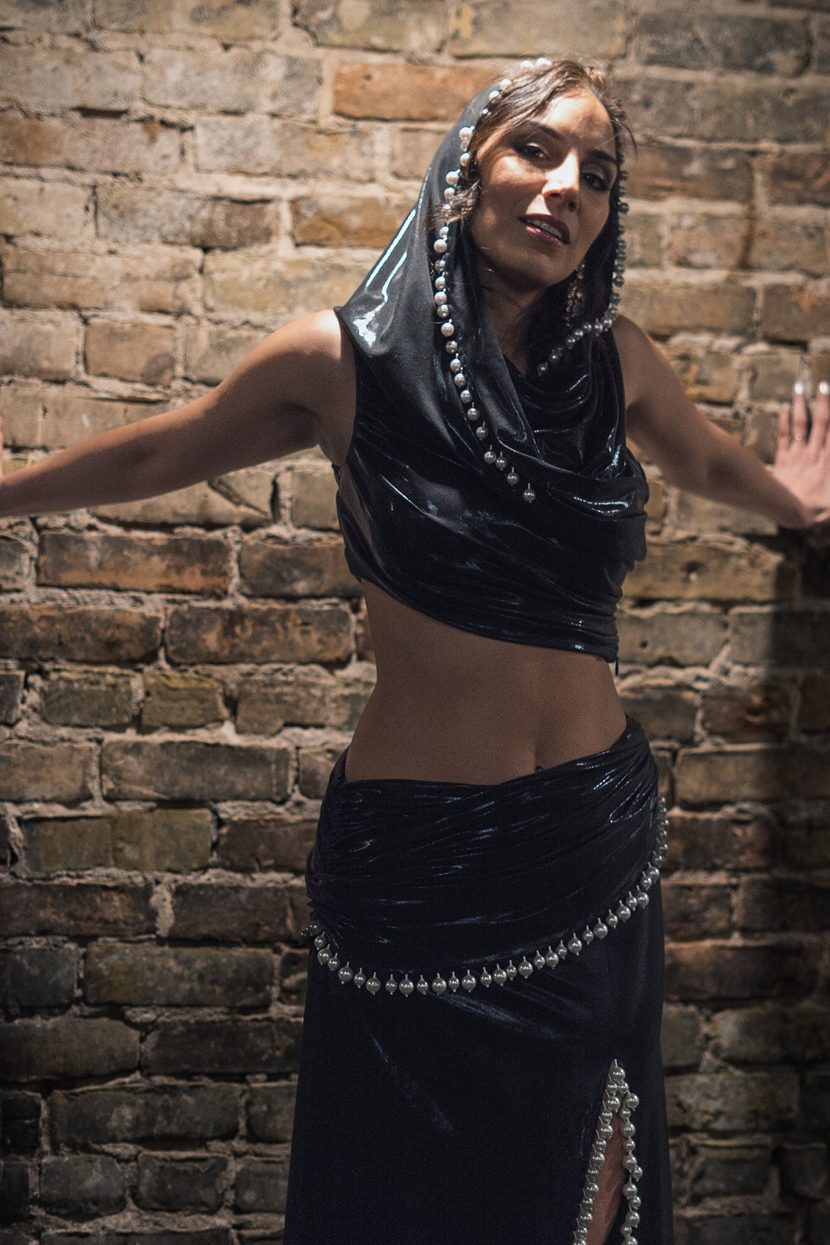 Meetu Chilana In The Maya Hooded Draped Crop With A Slit Skirt