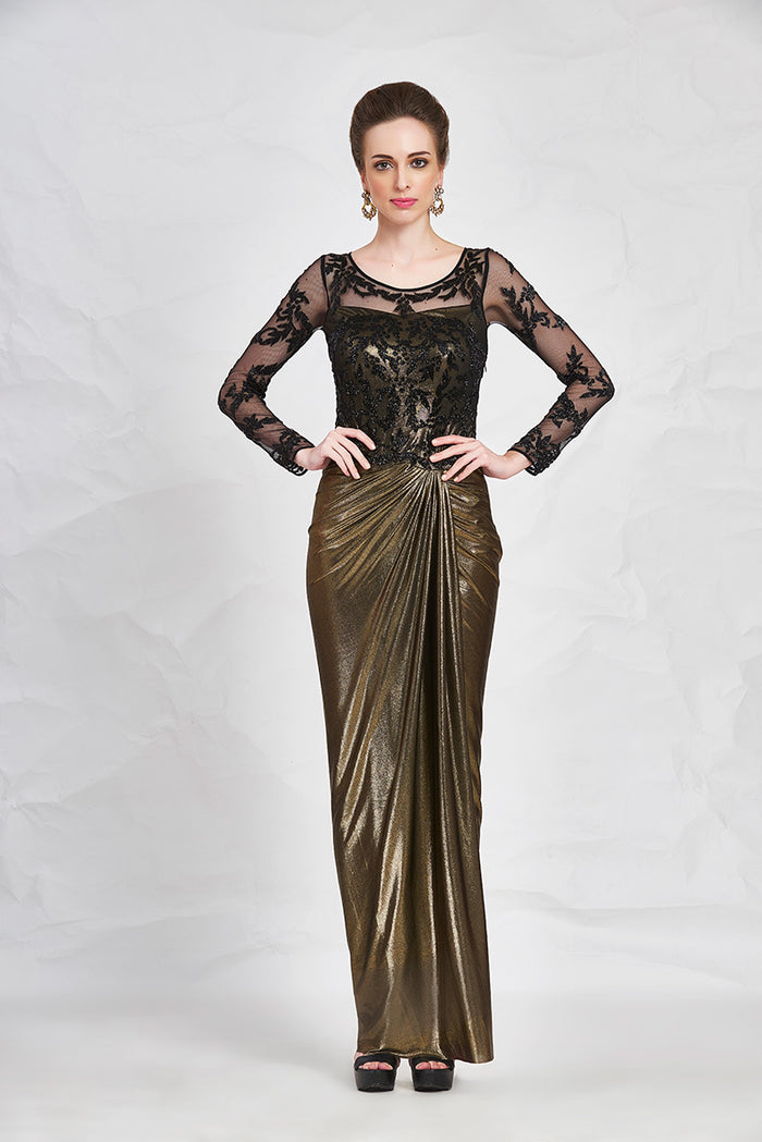 Black & Antique Gold Katdana Work Gown