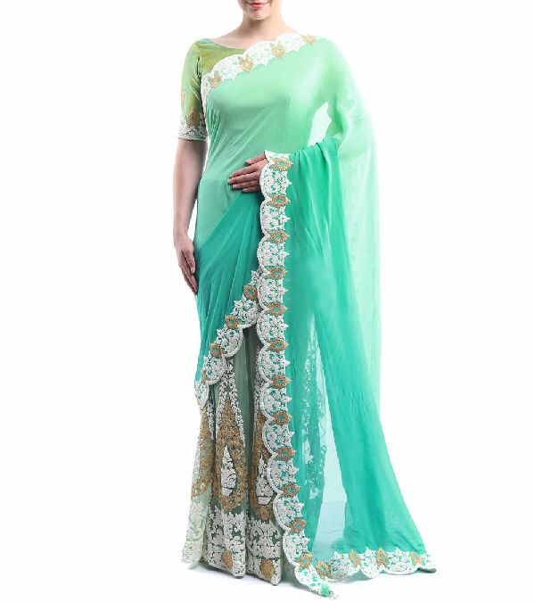 Blue Green Shaded Lehenga Sari