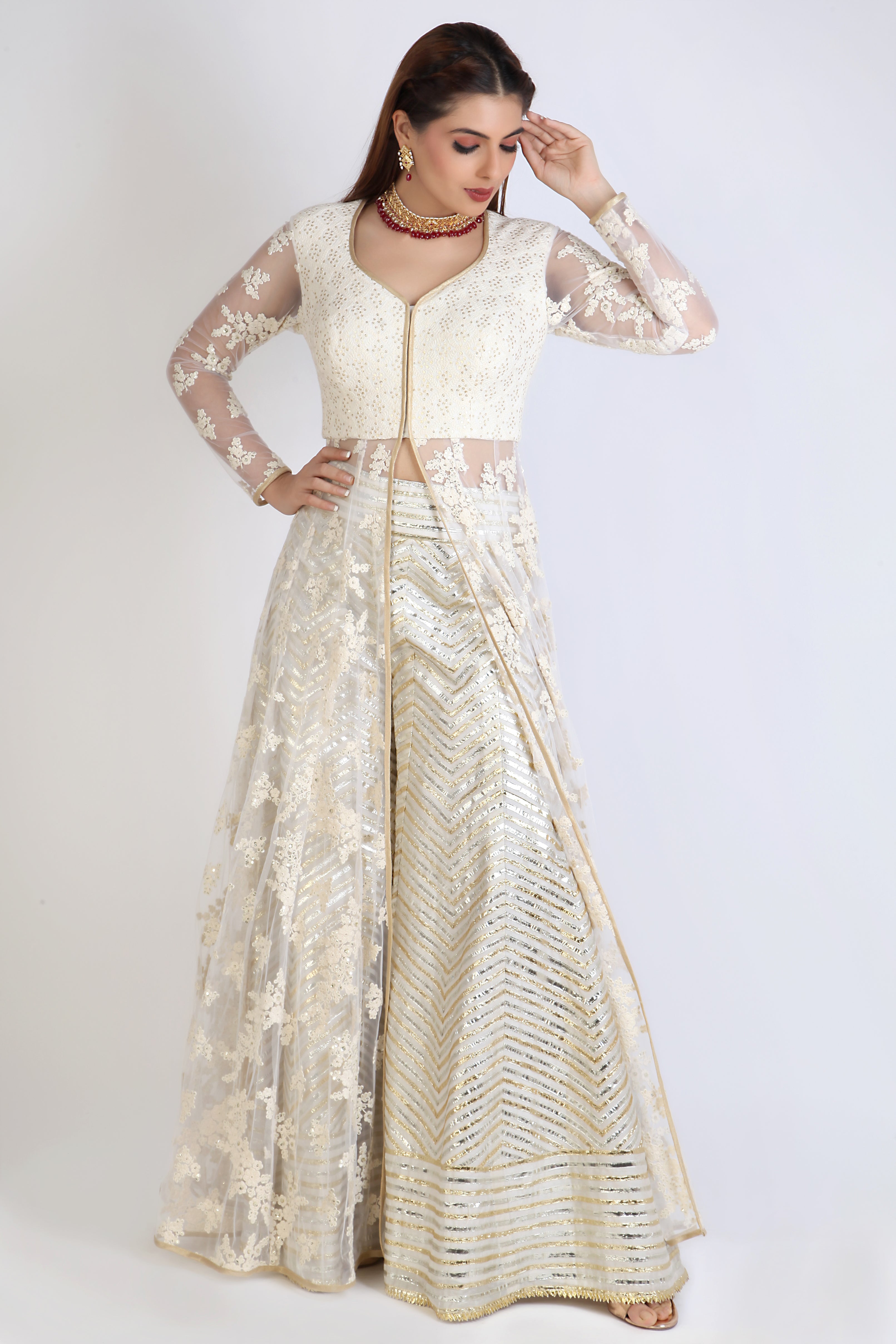 Buy White Sequin Embellished Jacket And Lehenga Set Kalki Fashion India