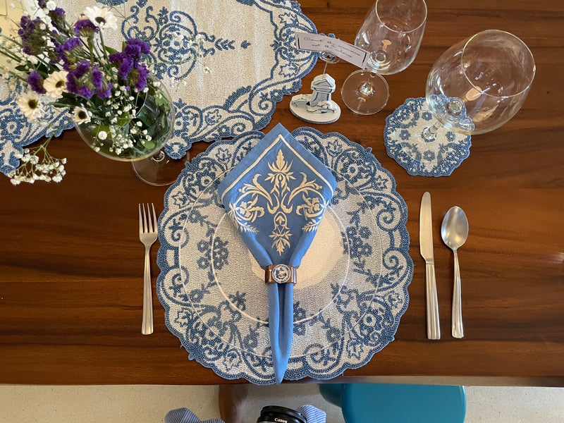 BLUE AND WHITE BEADED PLACEMAT