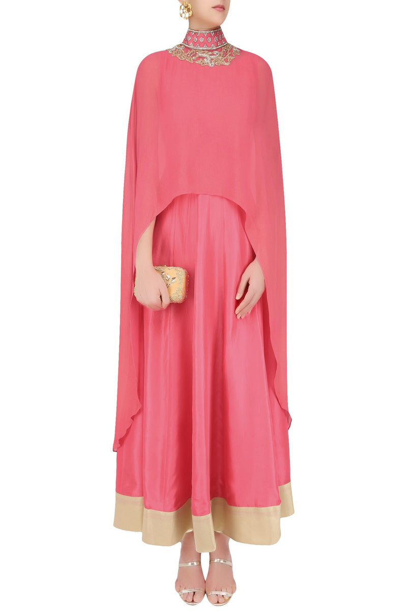 Coral Cape with Anarkali