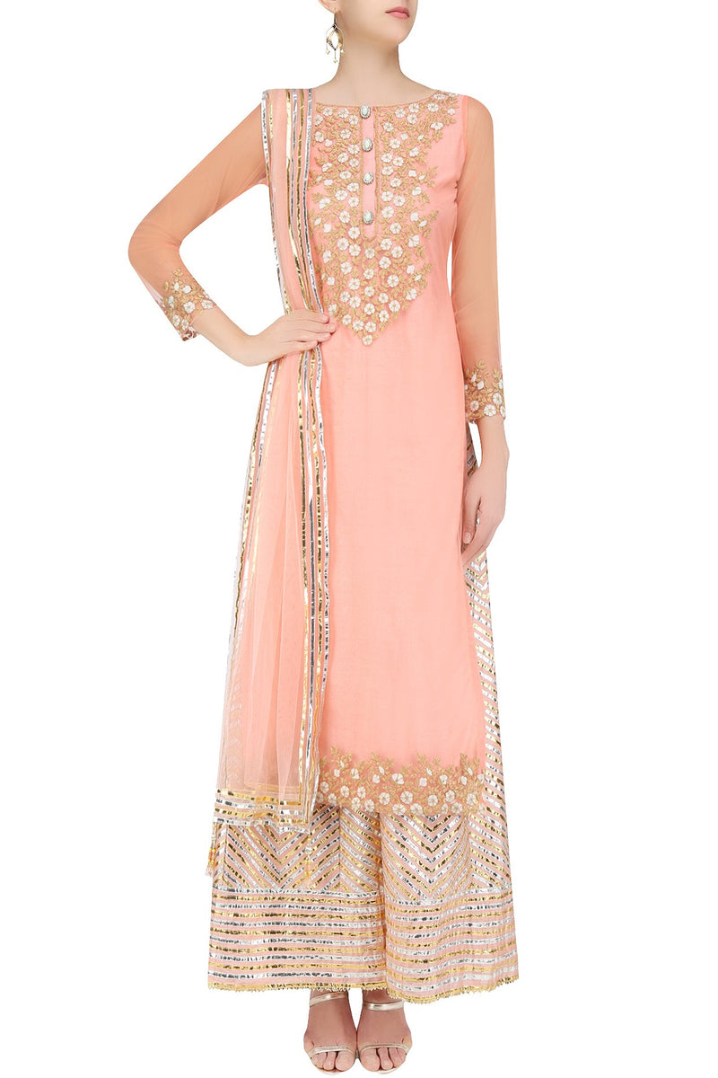NEHA PEACH GOTA SHARARA SET