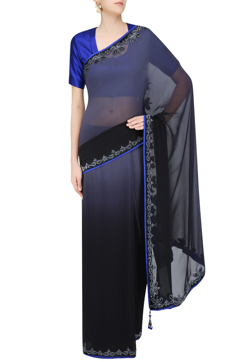 GREY AND BLACK SHADED COCKTAIL SARI