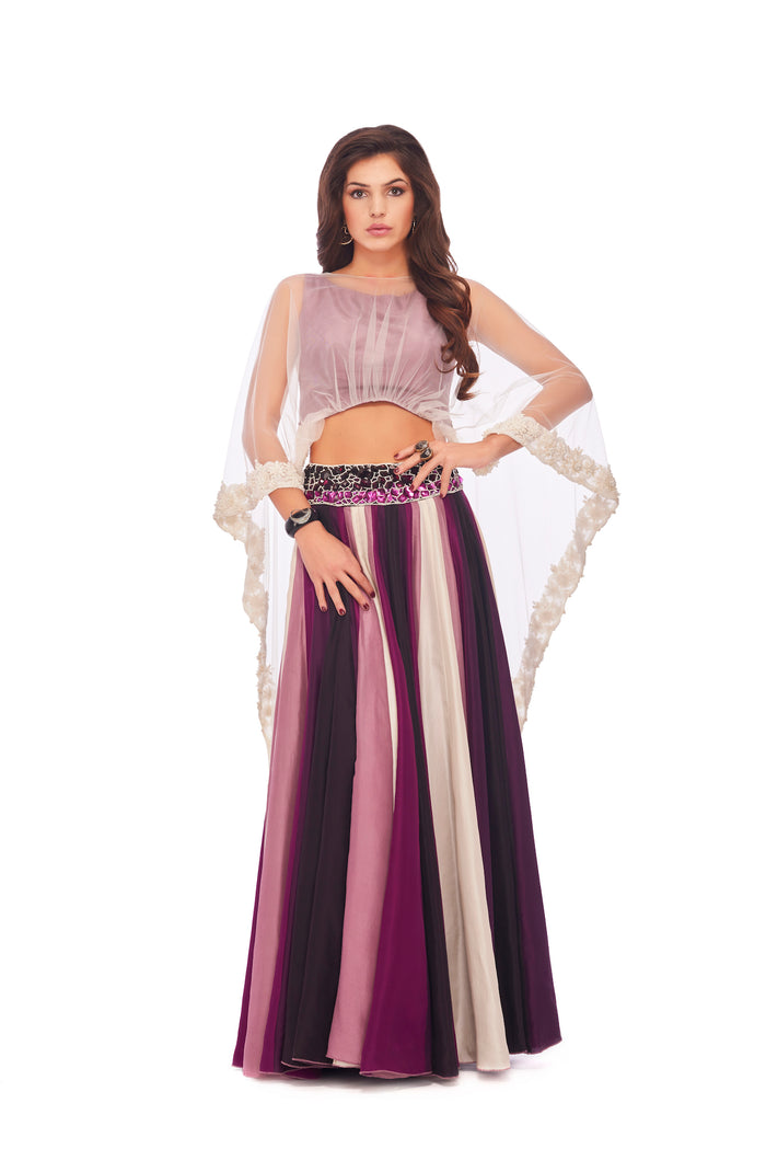 Sixty Panel Skirt with Lavender Croptop Attached Cape